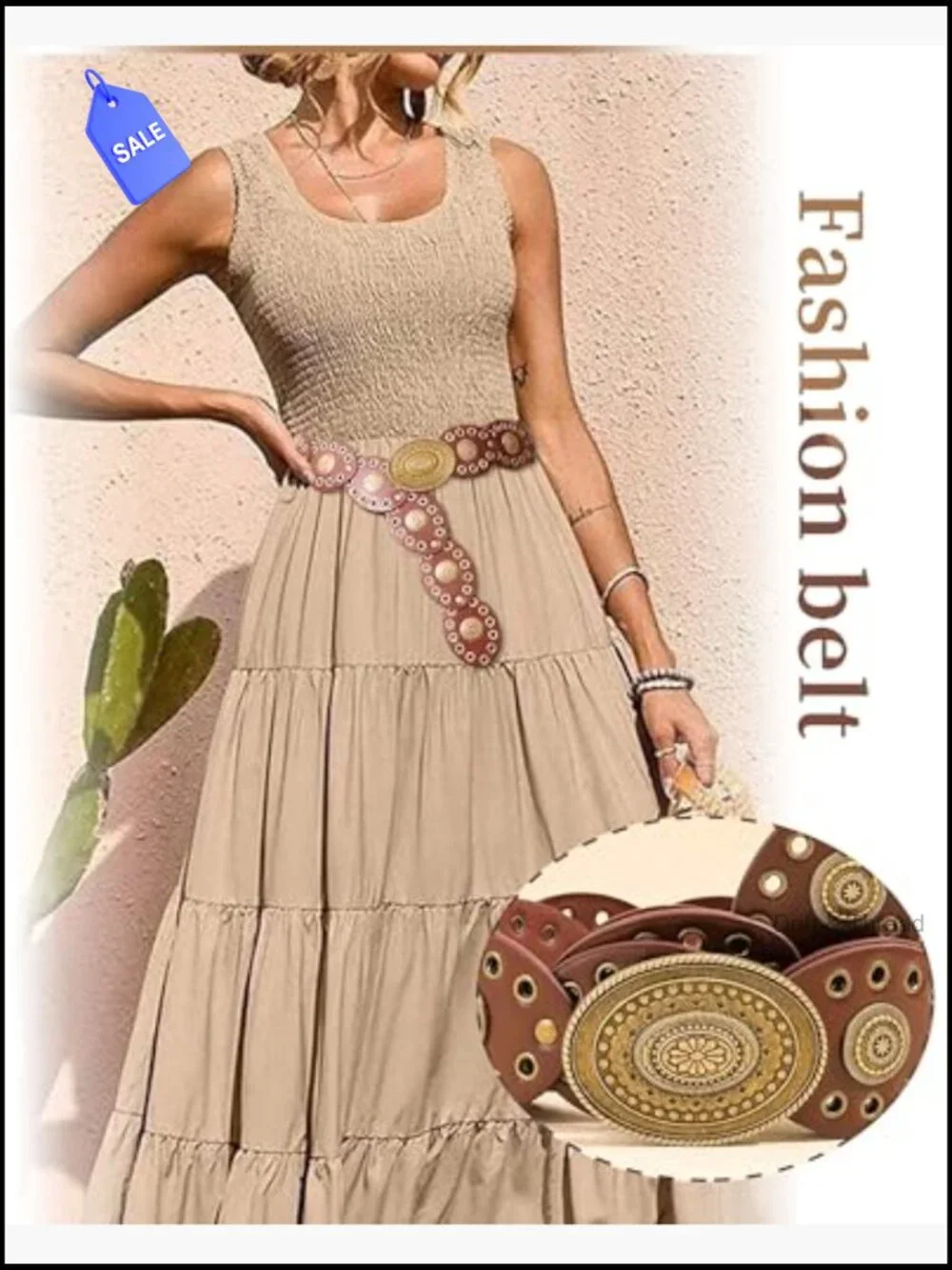 Boho Western Wide PU Leather Disc Belt for Women